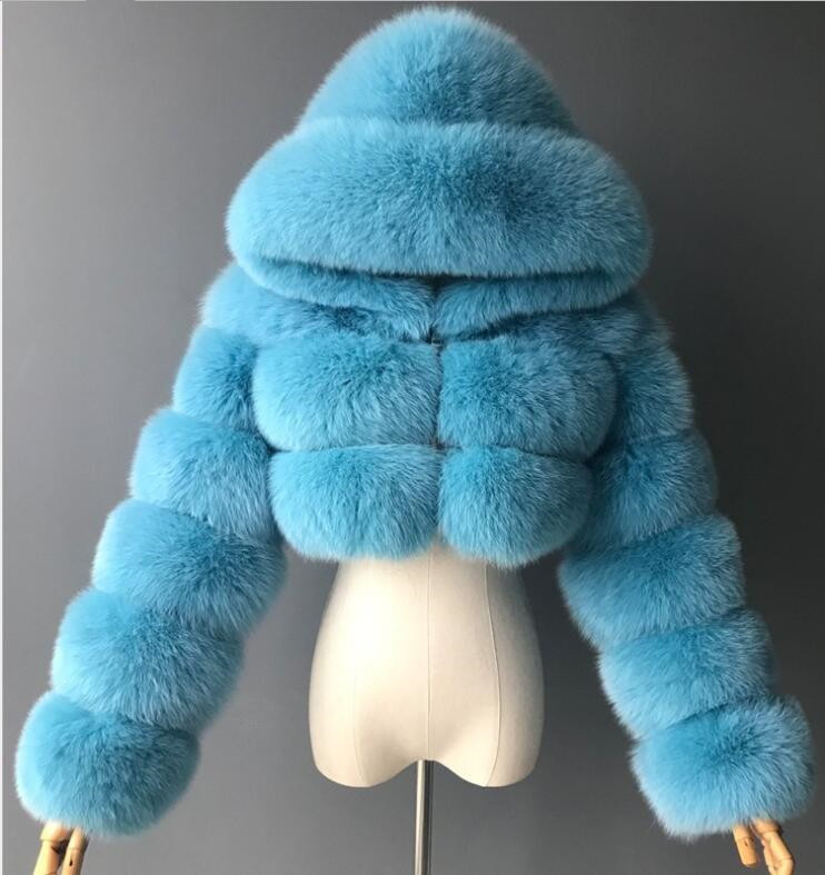 European and American fur coat short hooded imitation fur coat imitation fox fur long sleeve stitching women's coat wholesale