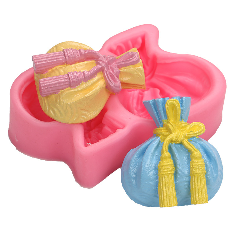 Estilo chino suerte forma del bolso de silicona fondant DIY mousse molde chocolate jabón hecho a mano yeso