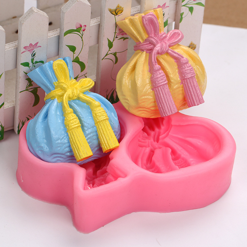 Estilo chino suerte forma del bolso de silicona fondant DIY mousse molde chocolate jabón hecho a mano yeso