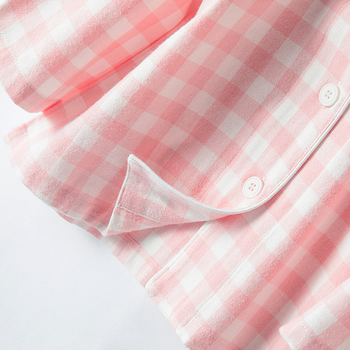 Autumn New Arrival 100% Cotton Fuzzy Slub Check Single Thread Velvet Homecoming Set for Parent-Child, Unisex Boys and Girls Sleepwear Suite