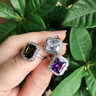 Rectangular AAA crystal Zircon ring adjustable open mouth platinum plated factory wholesale multi-color selection hot sale