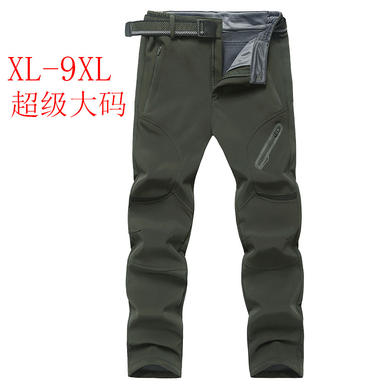 Cross-Border Men's Winter Outdoor Large Size Soft Shell Windproof Loose Mountaineering Pants Thickened Warm Fleece Trousers for Women