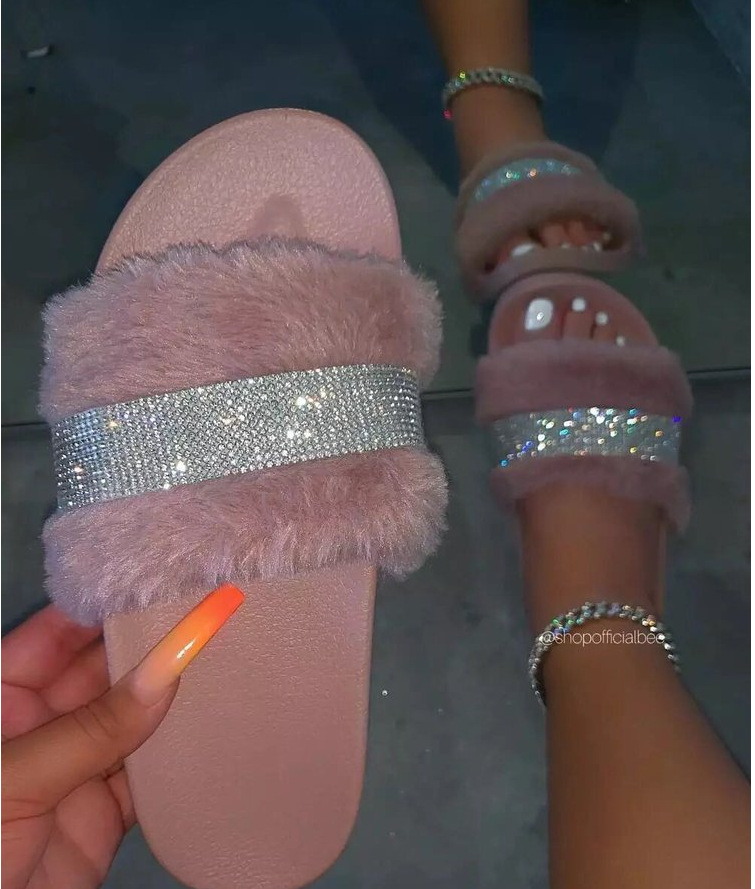 2021 nuevos zapatos de mujer de comercio exterior zapatos de mujer transfronterizos sandalias de plataforma de diamantes de imitación de felpa zapatos de mujer Zapatillas peludos zapatos de mujer