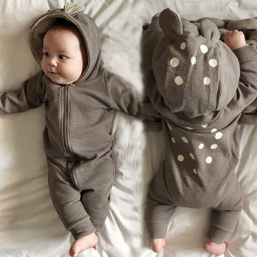 ins Korean version of spring and autumn baby cute onesies outing clothes baby deer hooded romper newborn jacket