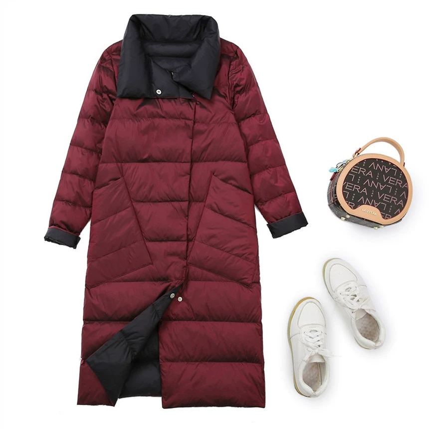 (Cross-border trading), velvet winter long double-sided down jacket, duck down, mid-length, city style, slim fit