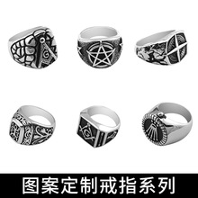 定制跨境复古做旧骷髅头戒指古希腊潮男机车指环钛钢戒指手饰批发