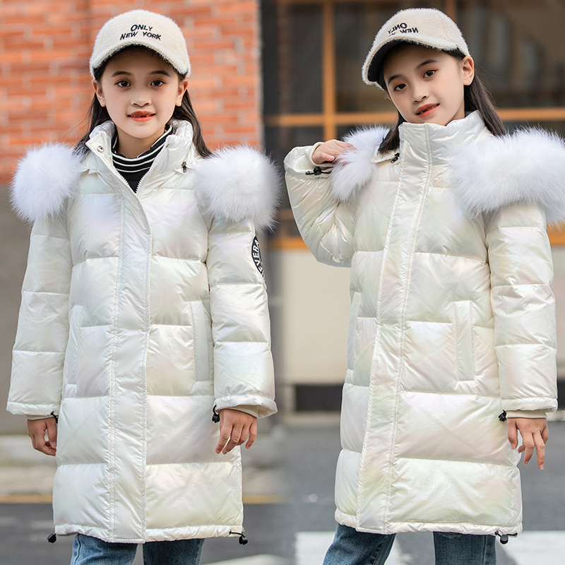Kids Clothing down jacket girls' large fur collar medium and long colorful medium and large children's thickened coat_voghion.com