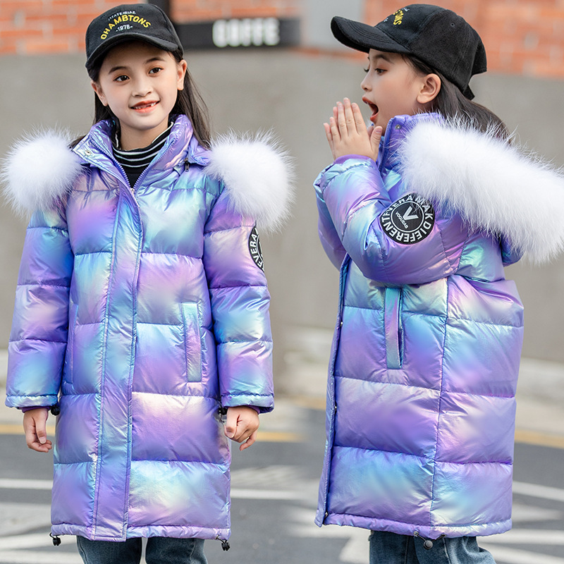 Kids Clothing down jacket girls' large fur collar medium and long colorful medium and large children's thickened coat_voghion.com