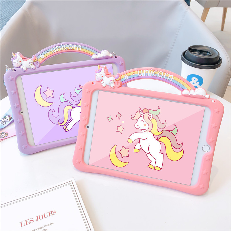 Suitable for Ipad9 Protective Case Factory Direct Sales Cartoon Rainbow Unicorn Mini6 Tablet Anti-Fall Silicone Case 10.2