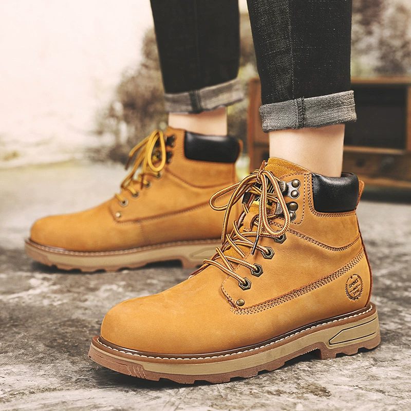Мужские кожаные ботинки Мартин большого размера, мужские высокие ботинки, мужские желтые рабочие ботинки, мужские ботинки с увеличением роста, очень большой размер с флисовой подкладкой