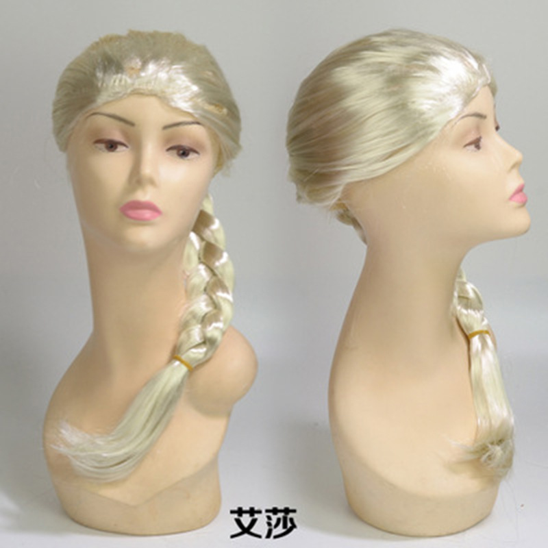 Factory Direct Sales Elsa Three-Piece Set Cartoon Interesting Cartoon Cospaly Kidsren's Wig Elsa Big Braid Wholesale
