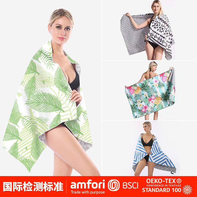 Toalla de baño al por mayor de transferencia térmica estilo europeo y americano Planta Fresca tendencia natación playa estera toalla adulto Toalla de playa de terciopelo de doble cara