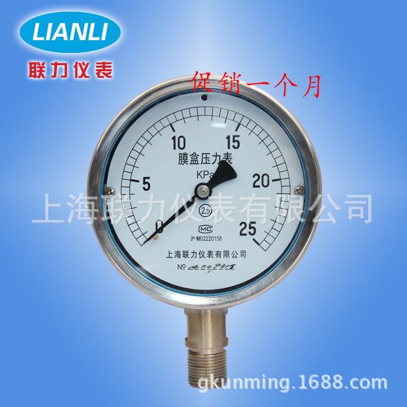 上海联力仪表 不锈钢膜盒压力表 负压气压微差压力表仪器仪表直供