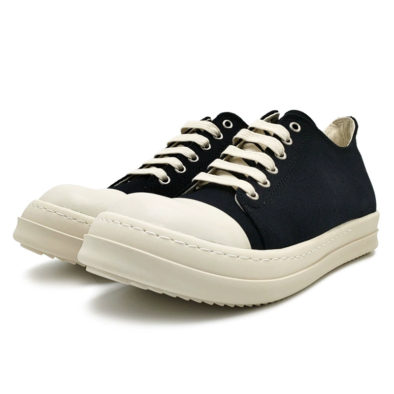 Unisex black canvas low-top platform sneakers detail 5