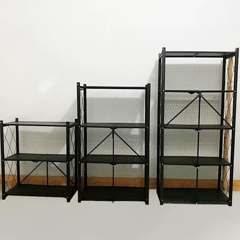 Folding Shelf Rack, 5-Layer Black Steel Pipe Storage, Foldable Multi-Size Organizer