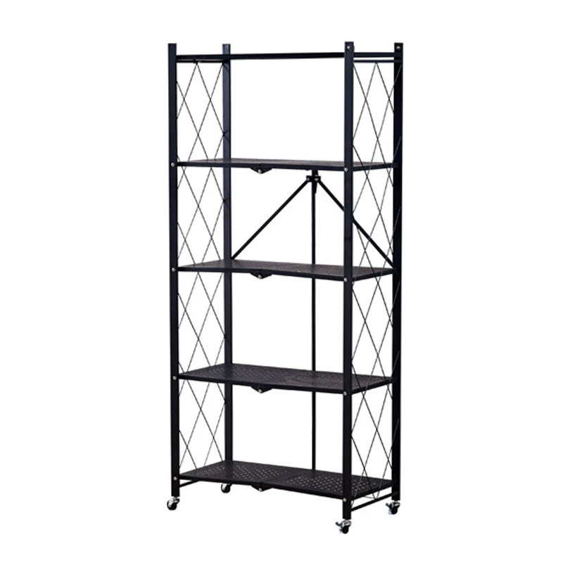 Folding Shelf Rack, 5-Layer Black Steel Pipe Storage, Foldable Multi-Size Organizer
