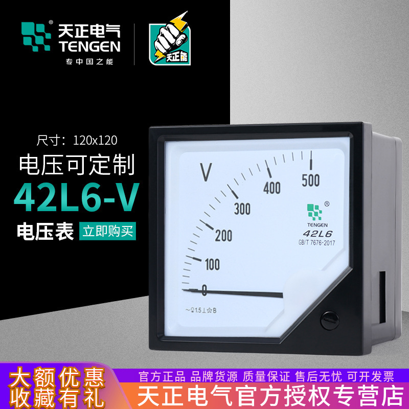 TENGEN天正 42L6-V电压表120*120指针式450V500V250V10KV100V12KV