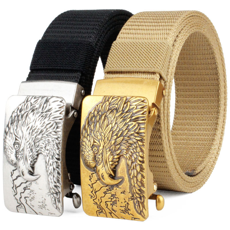 No-Tooth Automatic Buckle Belt for Men, Nylon Woven Belt, Men's Outdoor Casual Breathable Belt, Artistic Retro Style