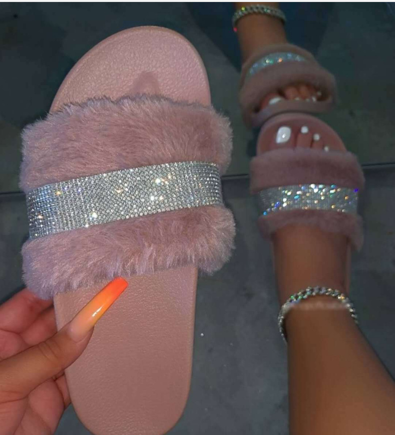 2021 nuevos zapatos de mujer de comercio exterior zapatos de mujer transfronterizos sandalias de plataforma de diamantes de imitación de felpa zapatos de mujer Zapatillas peludos zapatos de mujer