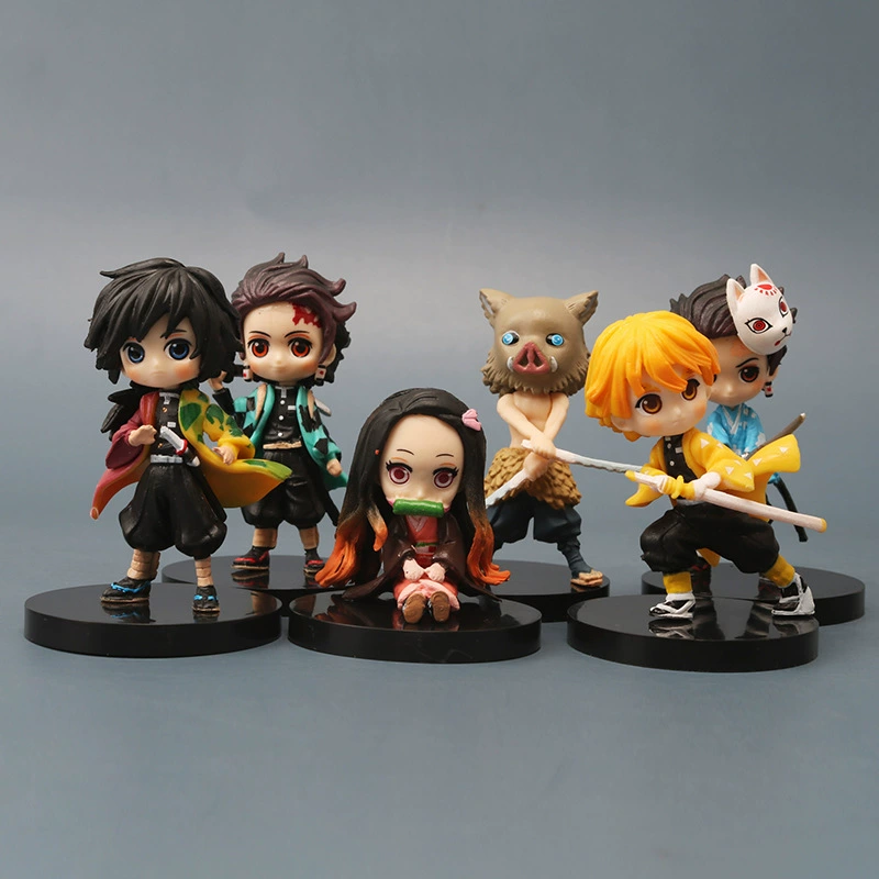 Комплект фигурок (Demon Slayer) Q‑версии чиби, 6 штук, мини-коллекционные подвески