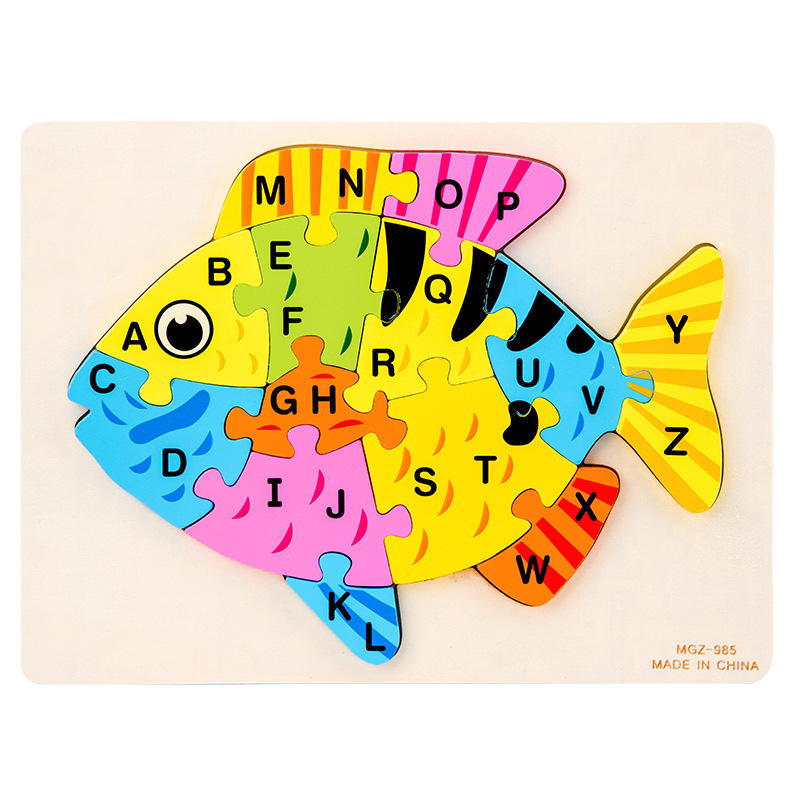 Cruz-frontera niños de madera hebilla animal rompecabezas digital tridimensional 26-Carta rompecabezas educación temprana juguetes educativos al por mayor