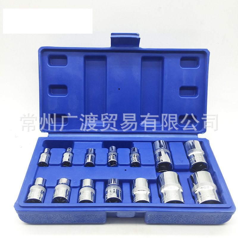 跨境 14PC E型套筒组套 1/4 3/8 1/2旋具 E4-E24棘轮
