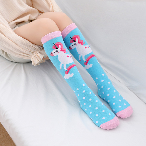 2020 Autumn New Trendy Cartoon Straight Children's Mid-Tube Socks Girls' Over-the-Knee Cartoon Long Socks