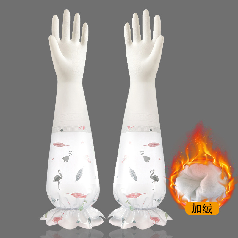 Fleece-lined Dishwashing Women, Durable Rubber Two-tone Gloves For Laundry Household Chores, Winter Kitchen Use,_voghion.com