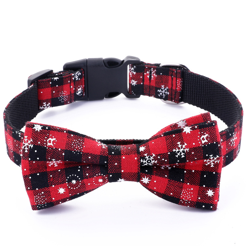 Fabricantes de inventario transfronterizo explosivo perro arco cuadrado collar de copo de nieve collar de mascota de Navidad corbata