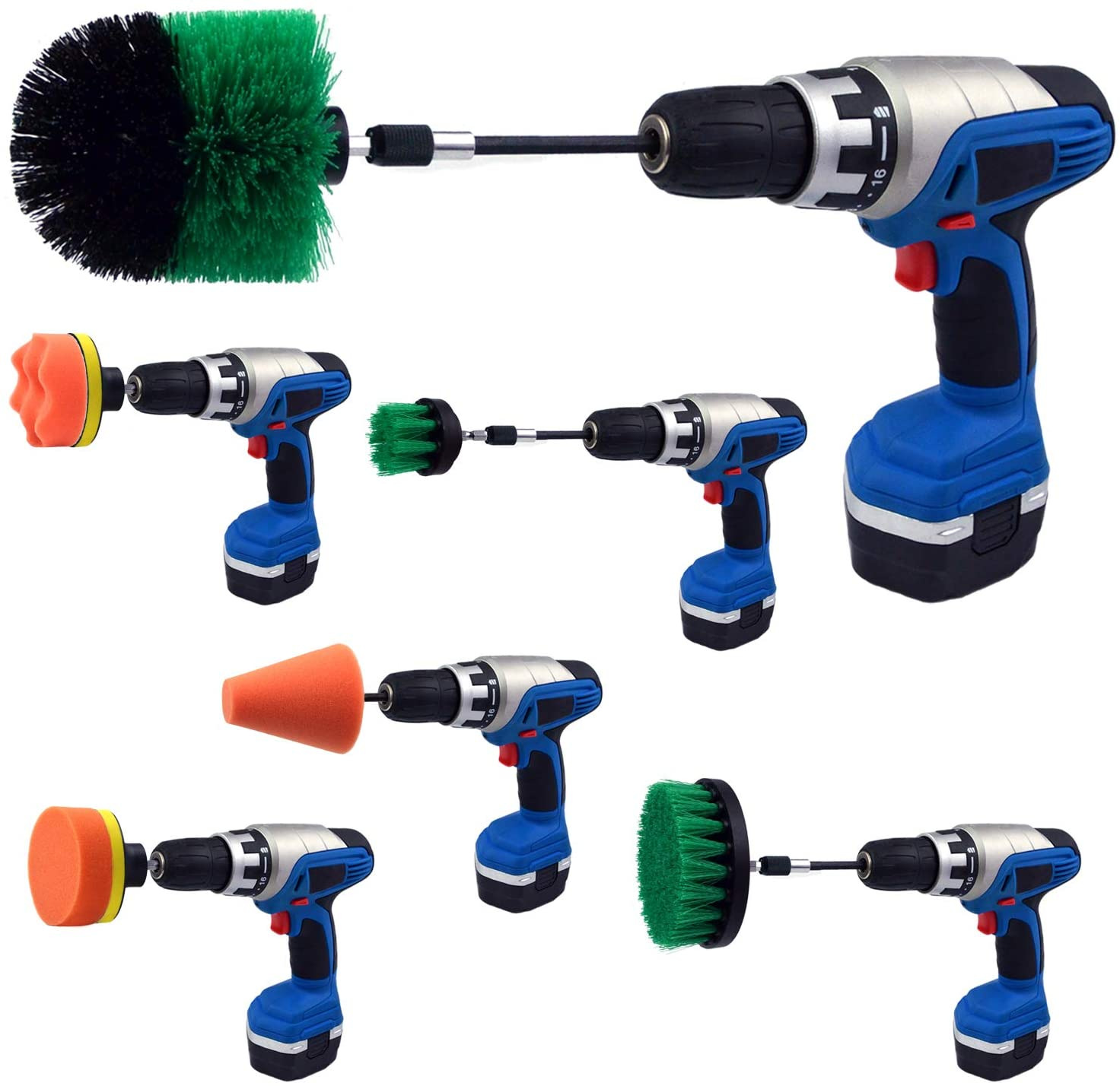 Traje de cepillo de taladro eléctrico de Amazon Cepillo de taladro eléctrico de 8 piezas Limpieza de nylon Cepillo de taladro eléctrico Almohadilla de fregado con trapo
