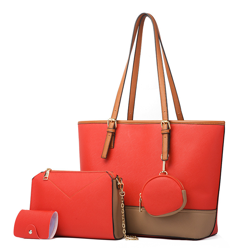 New Mother-In-Law Bag 2024 New Large-Capacity Women's Bag Four-Piece Set Tote Contrasting Color Bag Shoulder Handbag