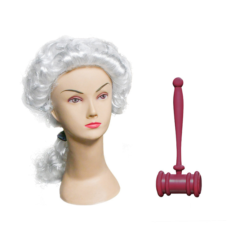 Cross Border Exclusive Holiday Costume Props Judge Set Judge Hammer and Wig Halloween Fancy Dress Accessories