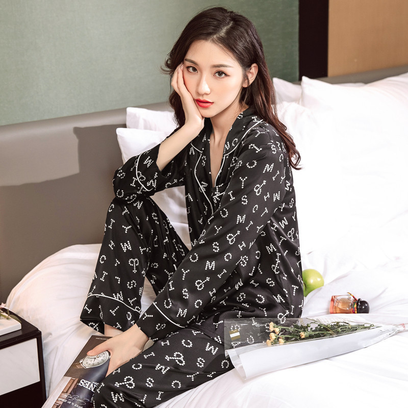 Autumn new wholesale new pajamas autumn thin women's suit Silk Home clothing Ice Silk two-piece set with Diamond