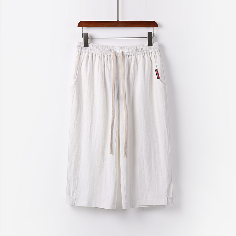 Linen men's pants loose straight summer plus size men's cotton and linen cropped pants wide leg autumn casual cropped pants men