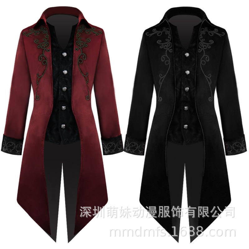 2025 European and American Super Fire Tuxedo Medieval Retro Costume Long Punk Men's Coat Amazon