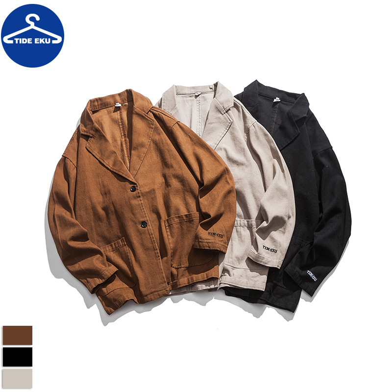 Tideeku Turn-Down Collar Loose Men's Coat Casual Casual Style Cardigan Suit Male Fashion Cotton Casual Cardigan