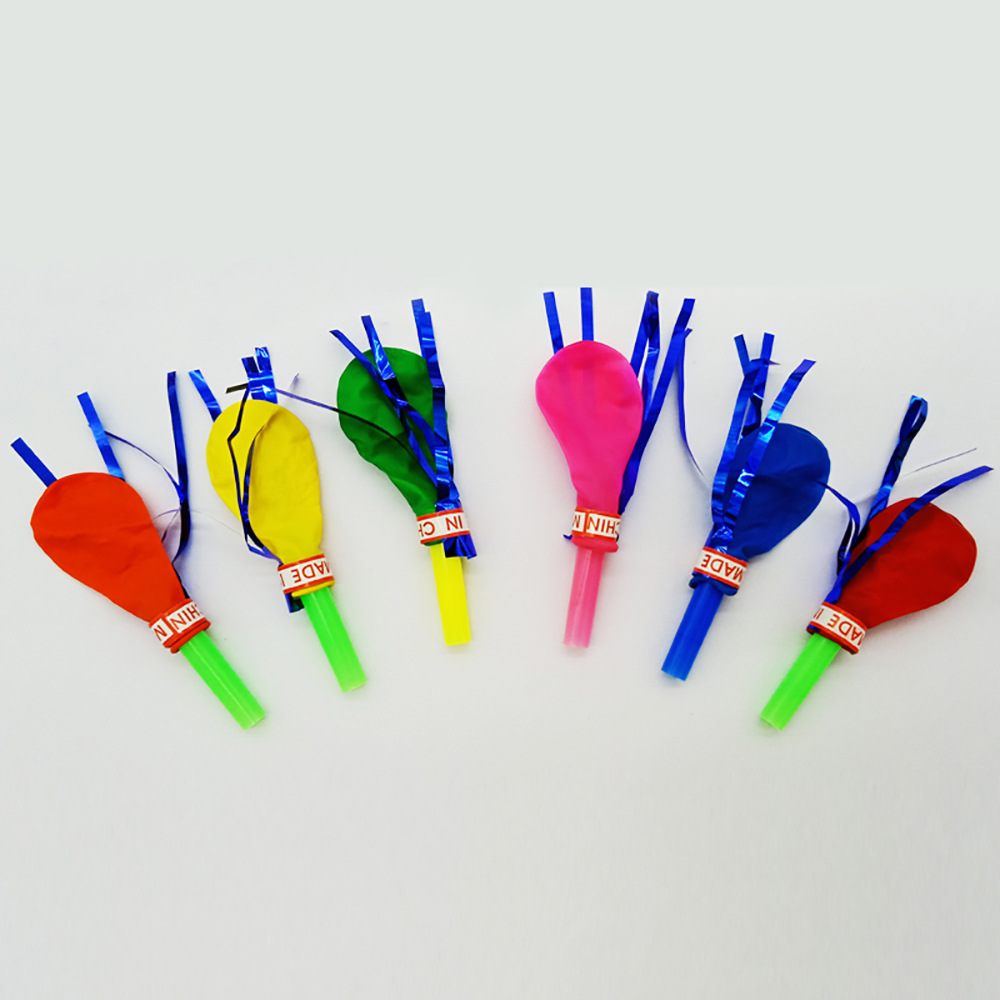 Silbato globo de cuerno fábrica al por mayor juguetes para niños coax globo redondo de látex silbato cuerno globo