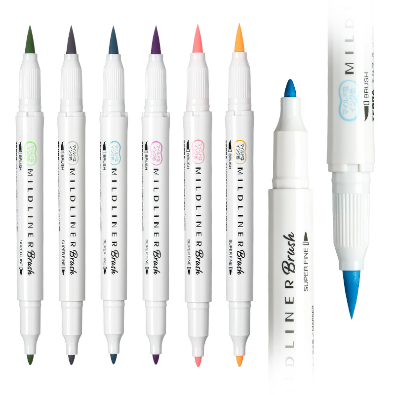 日本斑马WFT8柔和荧光软笔 双头淡色brush荧光笔 手账标记彩色笔