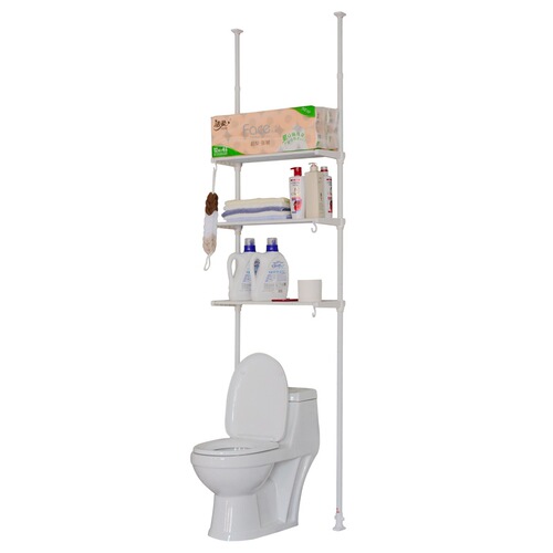 Ceiling-mounted freestanding bathroom shelf without drilling, expandable laundry rack for bathroom, 3-tier toilet paper holder