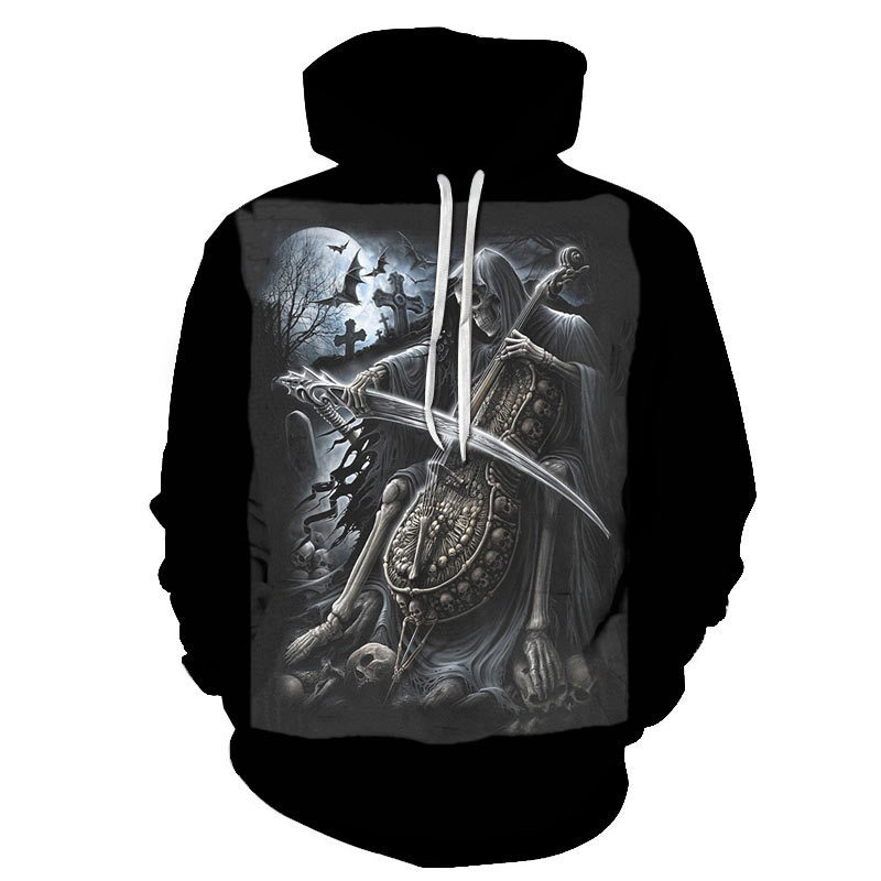 Cross-border autumn trendy skull 3D digital printing men's hooded sweater factory direct sales
