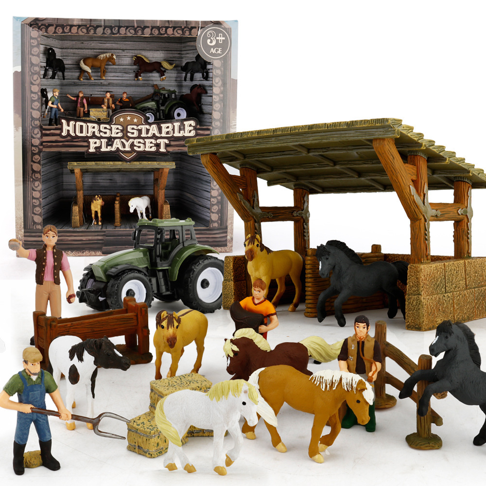 Simulación transfronteriza granja animal rancho Caballo granja cerca traje caballo criador juguete modelo decoración regalo