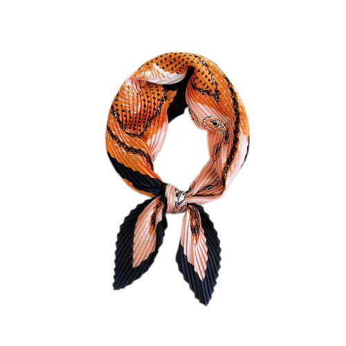 70 new style pleated cashew small square scarf for women in spring, autumn and summer, versatile decorative professional crepe small scarf
