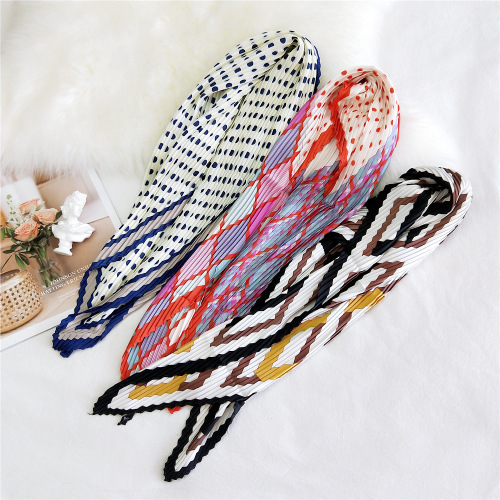 70 new style pleated cashew small square scarf for women in spring, autumn and summer, versatile decorative professional crepe small scarf