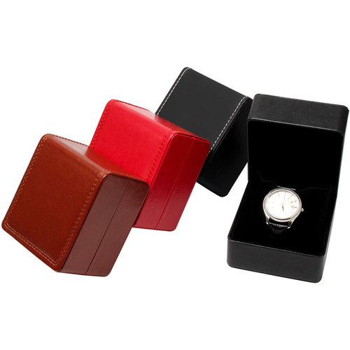 PU leather watch box with rounded corners and stitching single men's watch packaging box business watch jewelry storage box jewelry watch box