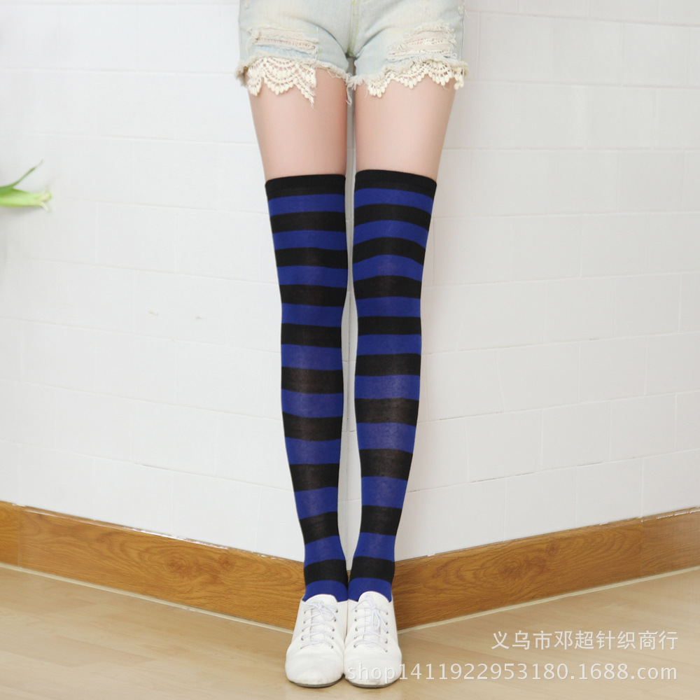 Medias de las mujeres sobre la rodilla calcetines de las mujeres medias de rayas de color japonés estudiante anime muslo Calcetines altos al por mayor