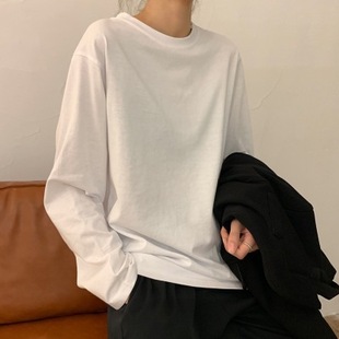 White Base Shirt Women's Autumn 2023 New Korean Style Women's Clothing Styky Interior Solid Color Student Long-sleeved T-shirt Women's Trendy