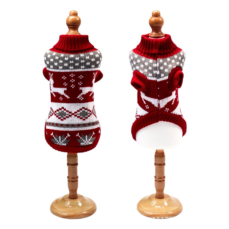 Christmas Reindeer Maple Leaf Snowflake Holiday Pet Clothes Turtleneck Knitted Sweater Dog Cat Clothing Winter Coat_voghion.com