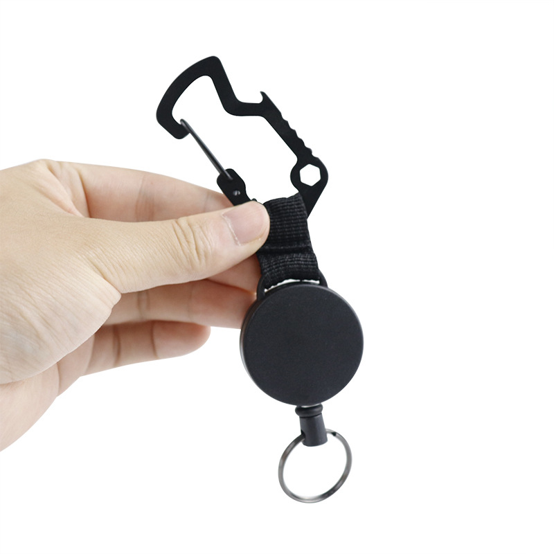 Llavero retráctil cinta colgante hebilla anti-perdido antirrobo clave cuerda hebilla cuerda de alambre de acero alto elástico multifuncional mosquetón