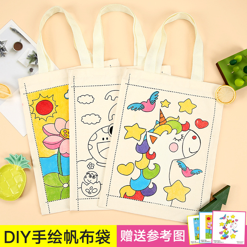 Hand-painted canvas bag children's handmade environmental protection handbag painting graffiti bag painting art creative diy material bag