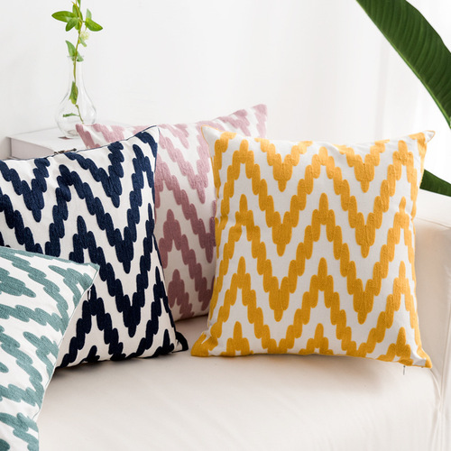 Three-dimensional embroidery sofa bed cushion cover car pillow removable and washable modern Chinese style thickened pillow cushion cotton